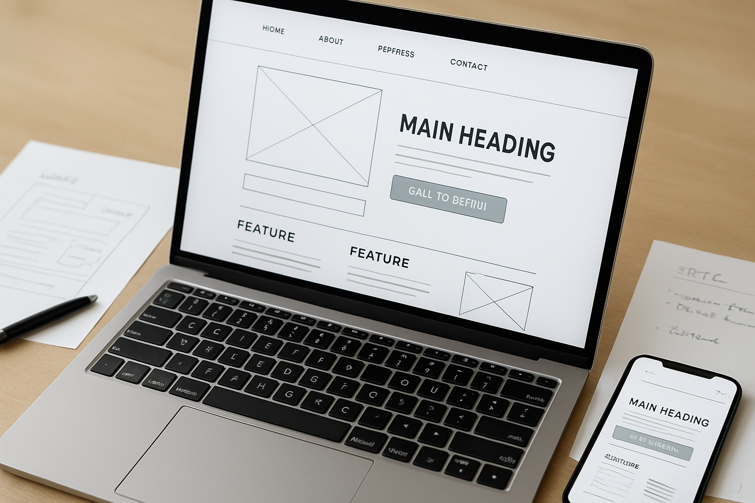Wireframe de diseño web profesional orientado a conversión y mobile-first