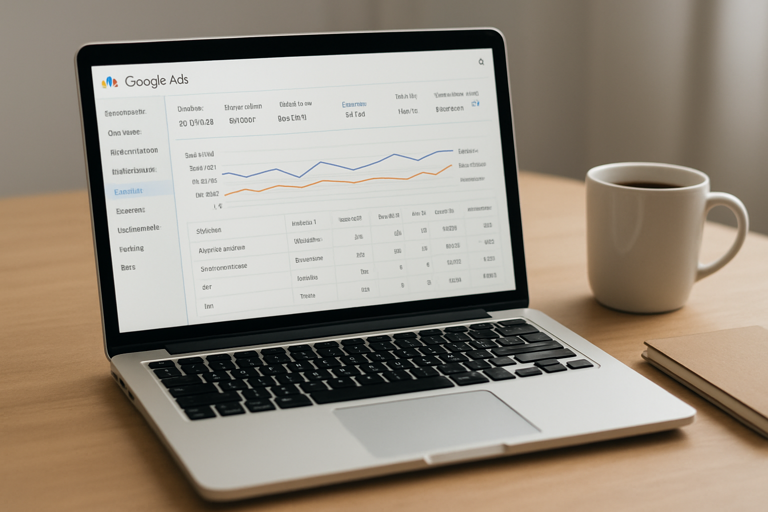 Interfaz de Google Ads con métricas de campaña de publicidad en buscadores