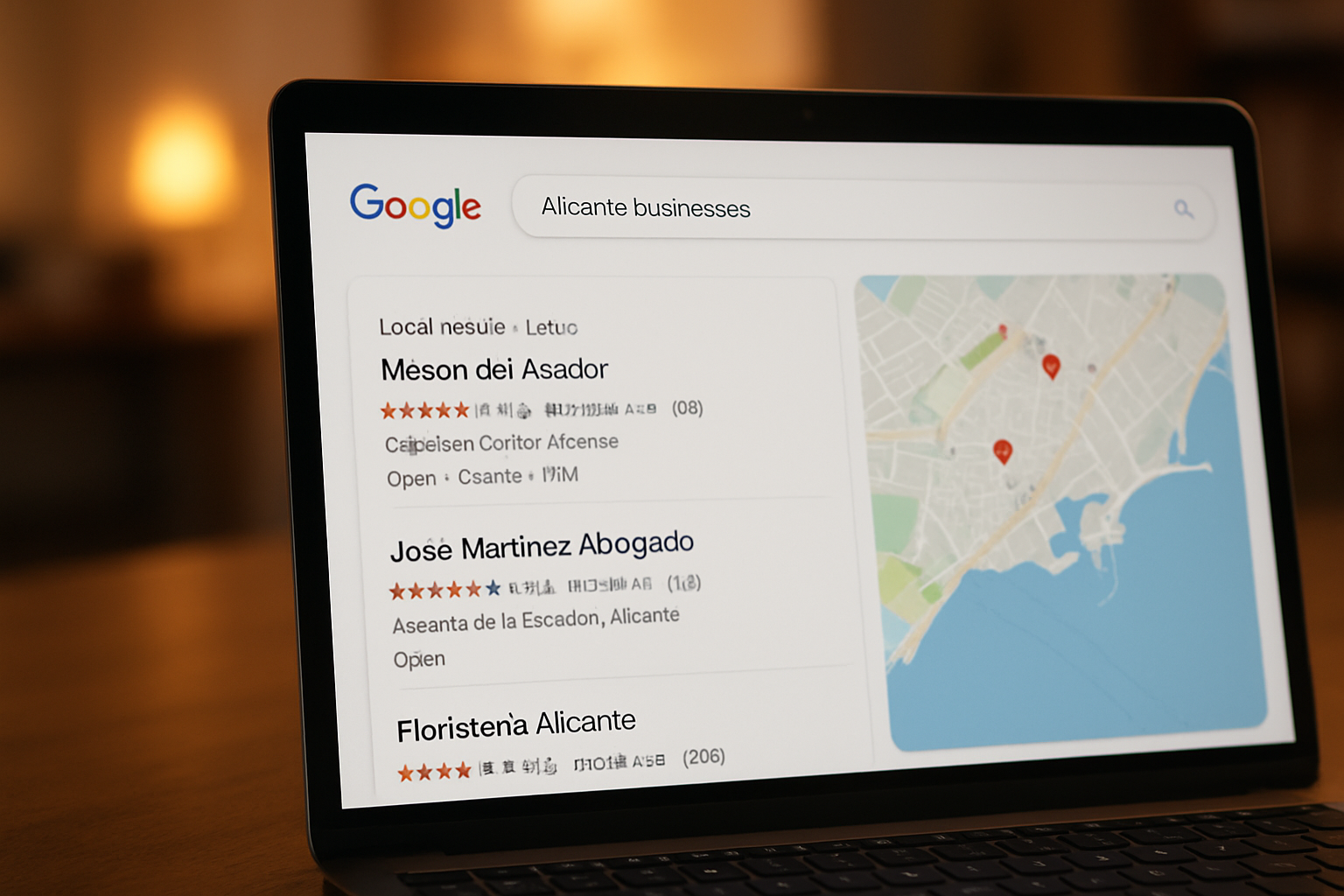 Resultados de búsqueda local en Google para estrategia SEO en Alicante