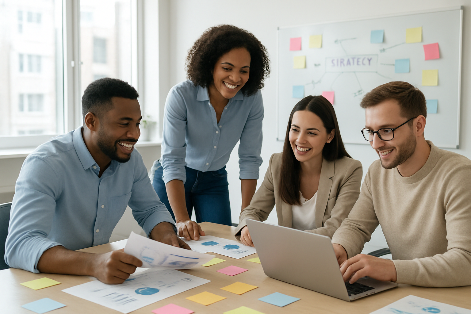 Equipo de agencia trabajando en estrategia de marketing digital a medida